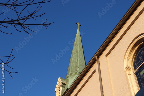 Architectural Angles, Steeple Against Blue Sky