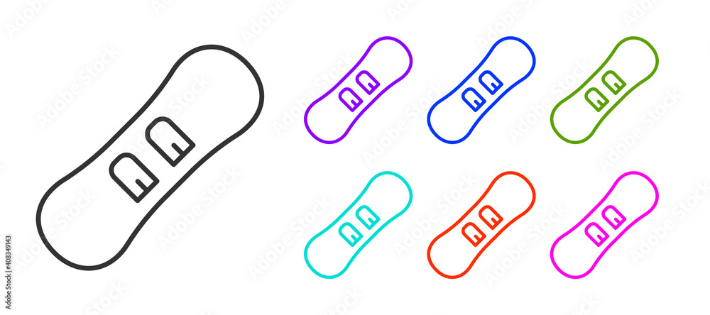 Black line Snowboard icon isolated on white background. Snowboarding board icon. Extreme sport. Sport equipment. Set icons colorful. Vector. Black line Snowboard icon isolated on white background. Snowboarding board icon. Extreme sport. Sport equipment. Set icons colorful. Vector.