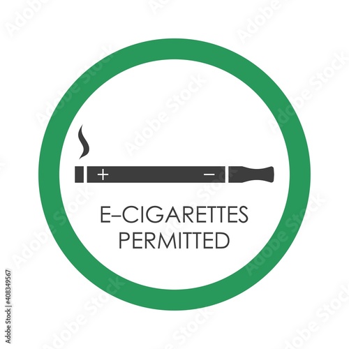 Electronic cigarettes permitted sign in green circle. E-cigarette allowed symbol. Template for public places. photo