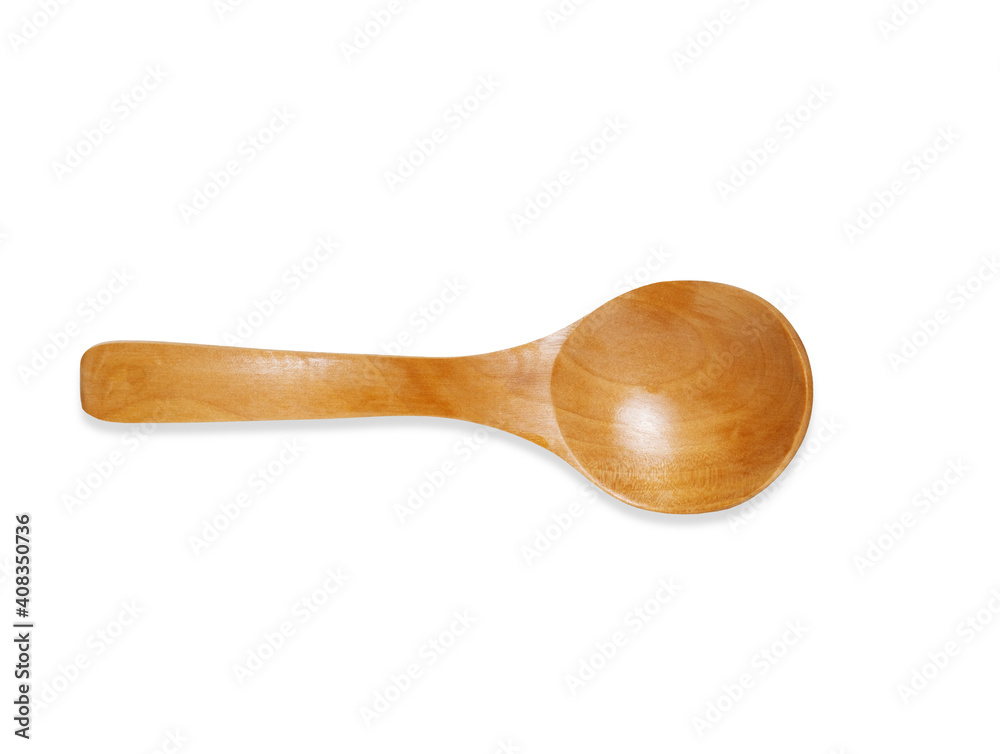 Top view empty clean wooden spoon isolated on a white background. Kitchen utensil template.