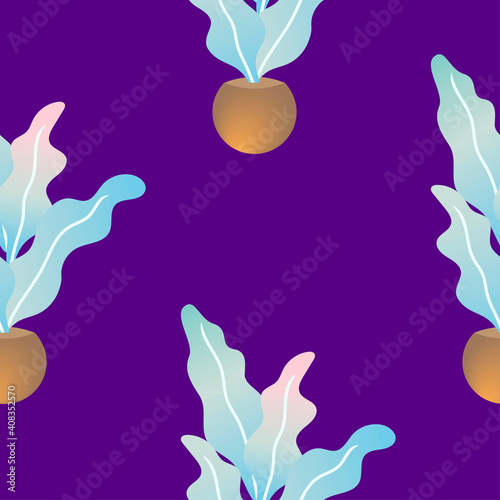 Tropical leaves on purple background. 