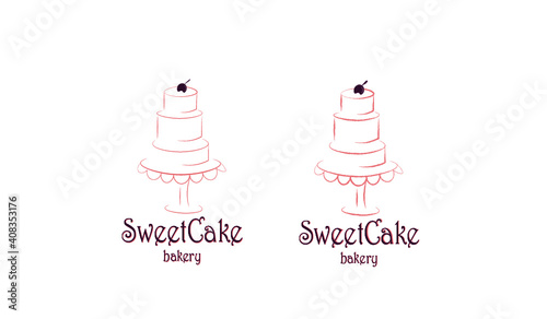 Minimalistic Sweet Cake Shop Logo for a bakery, vector cake illustration