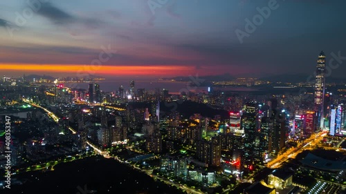 Wallpaper Mural shenzhen cityscape sunset sky downtown aerial panorama 4k timelapse china Torontodigital.ca