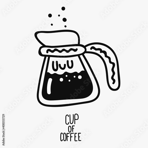 Pot for coffee hand drawn doodle vector illustration with calm emotion. Black espresso