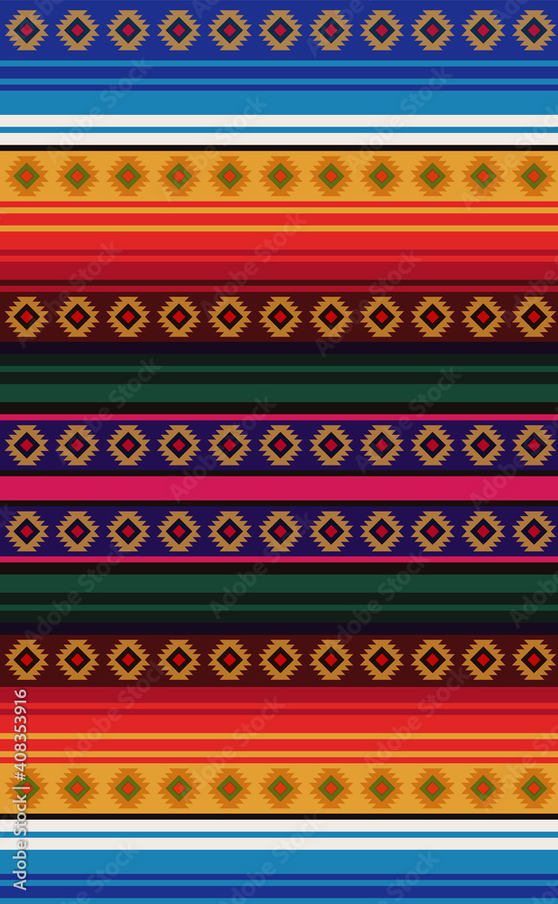 Vecteur Stock Mexican rug seamless pattern. Ethnic textile. Mexican blanket  design background. Stripes fabric. Vector serape design. Design for Cinco  de Mayo party. | Adobe Stock