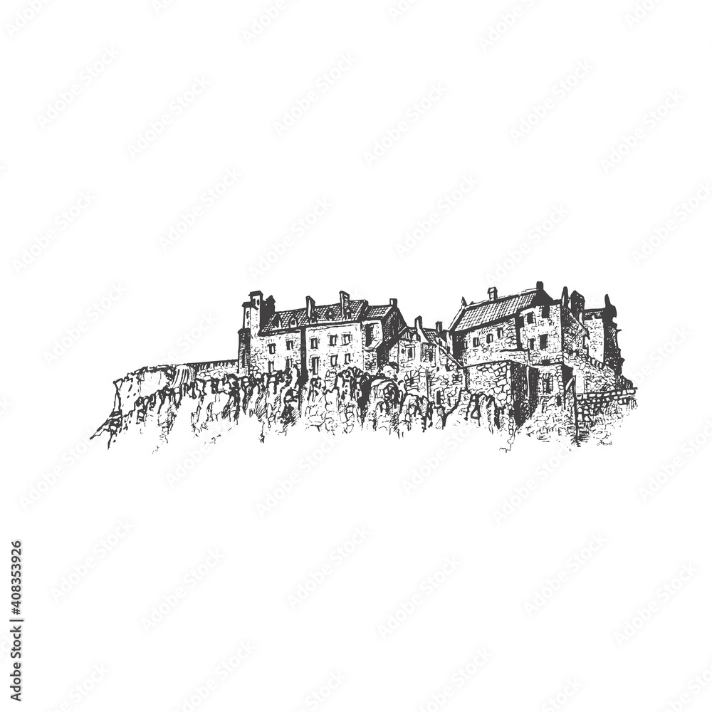 Medieval castle. Vector hand draw sketch.