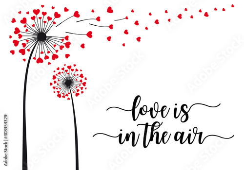Dandelion with flying hearts, vector card