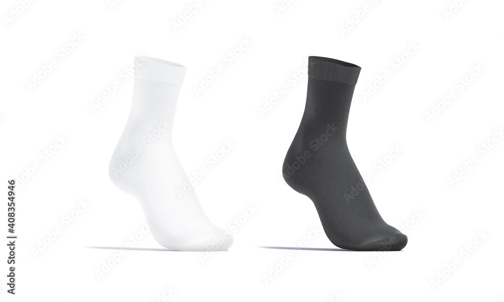 Blank black and white long socks mockup on tiptoe, isolated Blank black and white long socks mockup on tiptoe, isolated