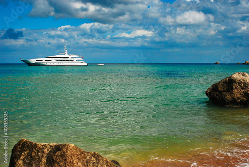 Luxury yacht at sea near San Blas Beach near Nadur in Gozo Maltese islands