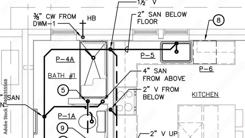 Diagram, engineering drawing. Loop 4k background.