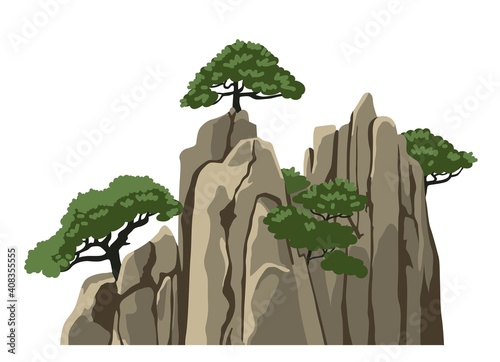 Mountain vector isolated clipart. Realistic mountain, rock, hill. Element for chinese landscape. Asian scenery.