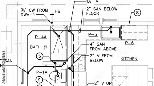 Diagram, engineering drawing. Loop 4k background.
