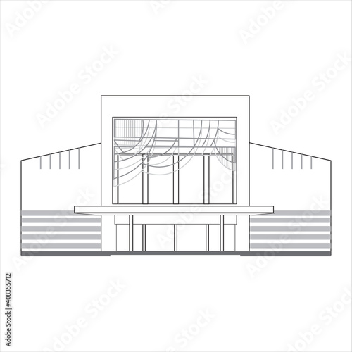 The building of the National Theater in my city. Linear sketch of a modern cultural architectural structure.
