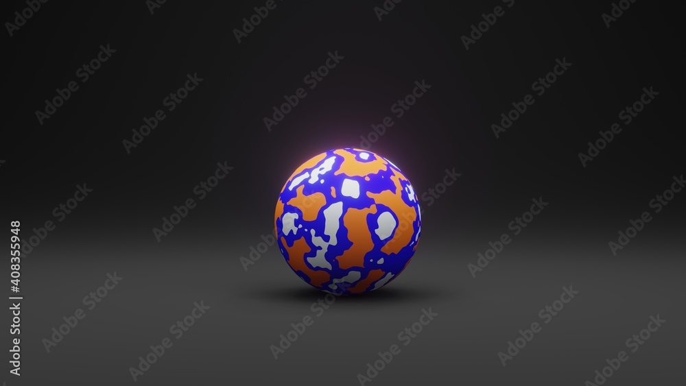 Sphere with Abstract Material Mixing of Blue ,Orange and White Color. 3D Illustration in Dark Background with Copy Space Sphere with Abstract Material Mixing of Blue ,Orange and White Color. 3D Illustration in Dark Background with Copy Space