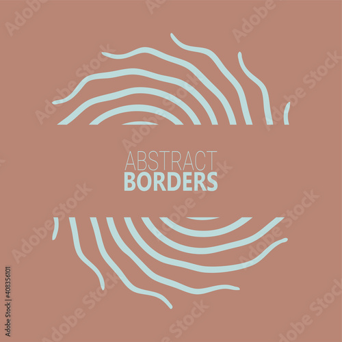 Abstract sun design for logo or as design element. Vector border decoration in blue on terracotta color. 