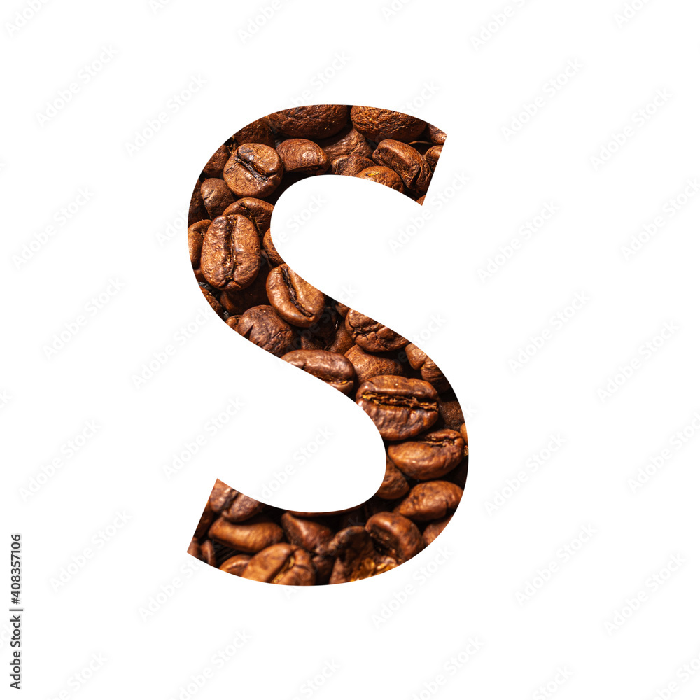 Letter S made from coffee beans isolated on white background. Letter S made from coffee beans isolated on white background.