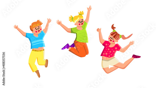 Smiling Kids Playing And Jumping Together Vector
