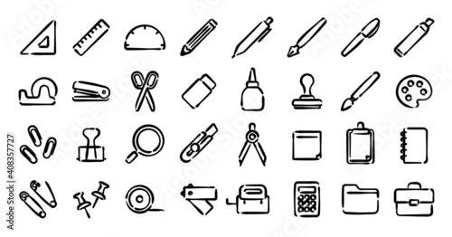 Stationery Icon Set (Hand-drawn line version)