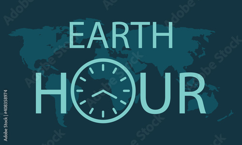 
vector illustration of earth hour concept, with blue earth and clock image