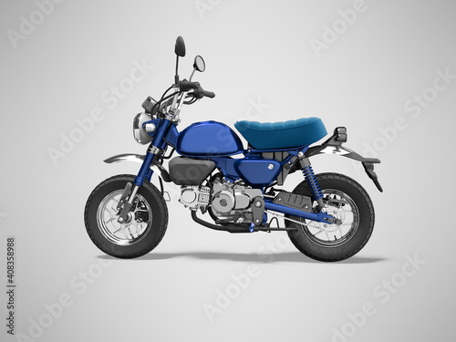 3d rendering blue motorcycle isolated on gray background with shadow