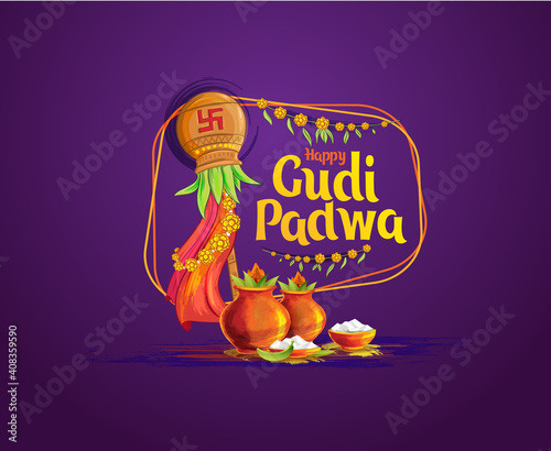 vector festive illustration. Hindu New Year celebration for Marathas and Konkani Gudi Padwa. design graphics for posters, posters, flyers, offers, booklets, cards. another name Ugadi or Yugadi