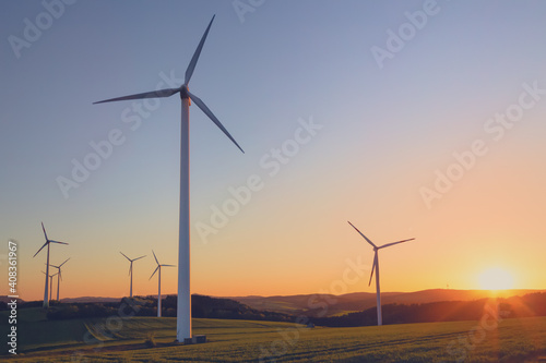 Fototapeta Naklejka Na Ścianę i Meble -  wind turbines at sunset