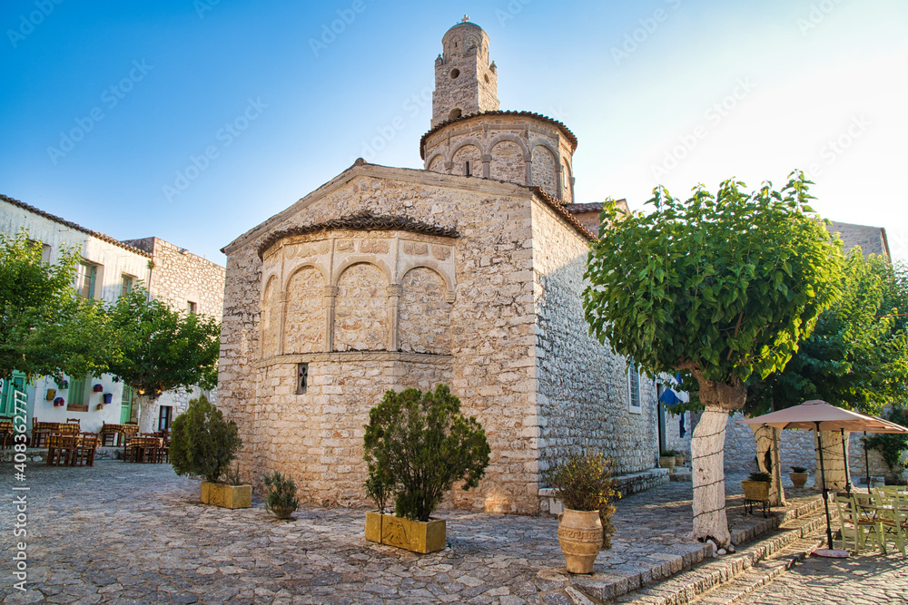Stone church in Areopoli town on the Mani peninsula in Greece