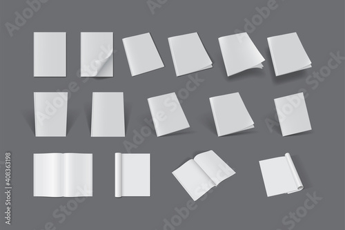 set of magazine covers from different sides on a dark background vector mock up