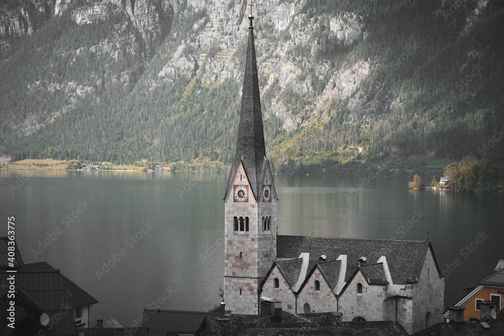 Hallstatt church on the lake