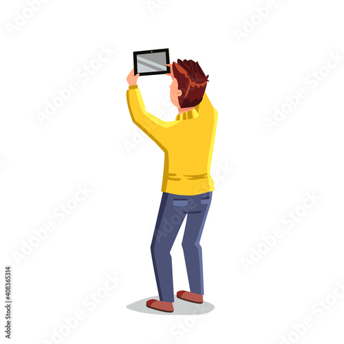 Man Holding Mirror And Looking Back View Vector