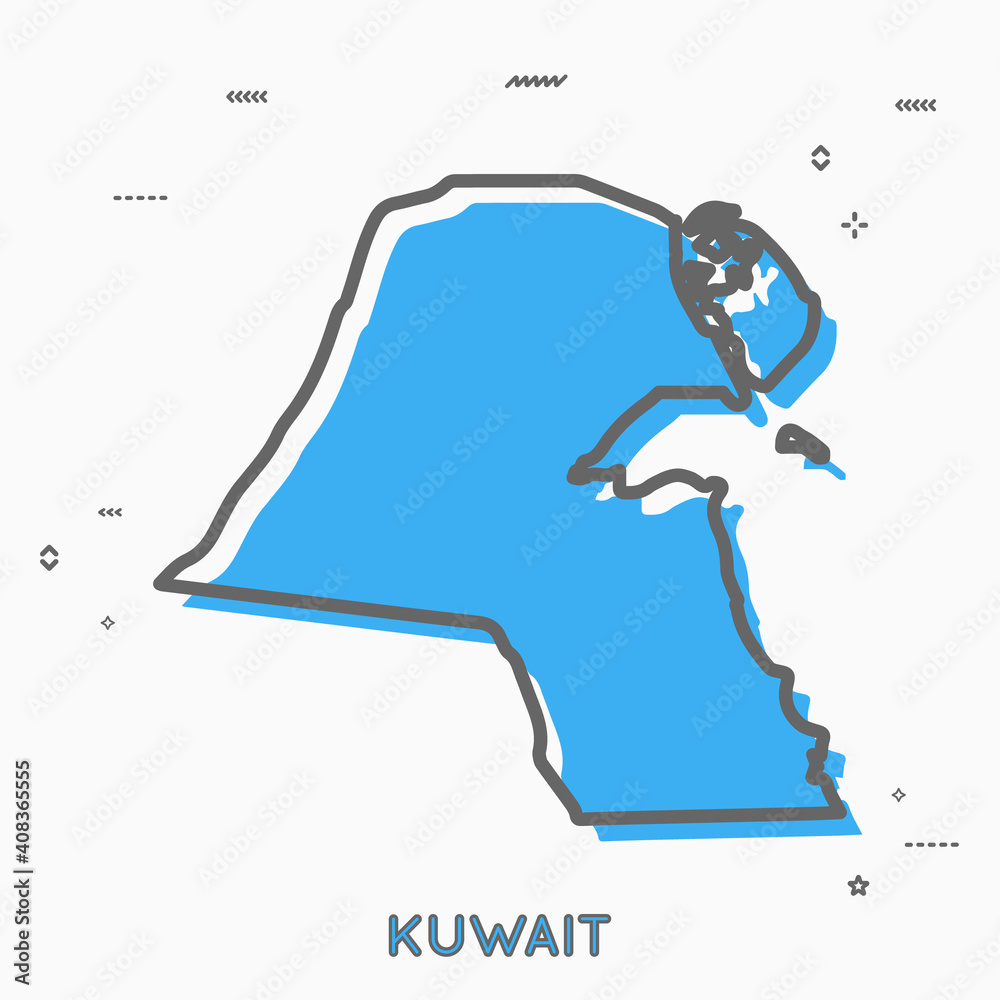 Kuwait map in thin line style. Kuwait infographic map icon with small ...