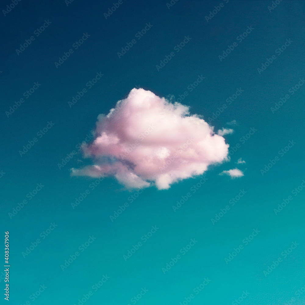 One light pink cloud over blue sky, square view. Landscapes, minimalism concept.
