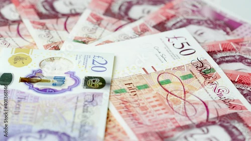 Macro of British pounds sterling notes. British currency GBP photo