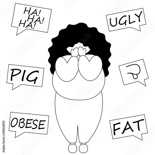 A fat women listens to insults and cries in black and white