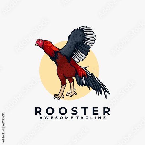 Rooster illustration logo design vector