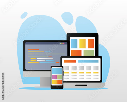 bundle of electronic devices web design set icons