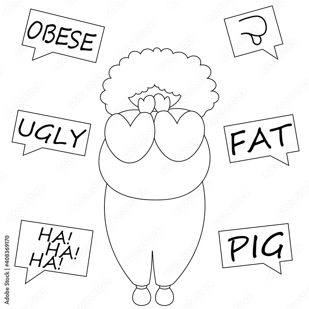 A fat women listens to insults and cries in white and black Stock Vector Adobe Stock
