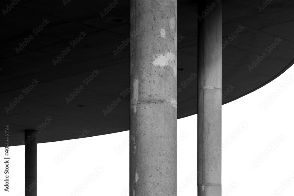 Contemporary architecture detail of concrete columns and deck Contemporary architecture detail of concrete columns and deck