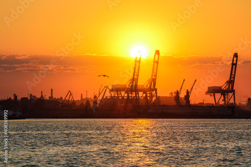 sunset port view