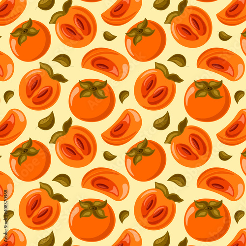 Seamless vector pattern with persimmon and half