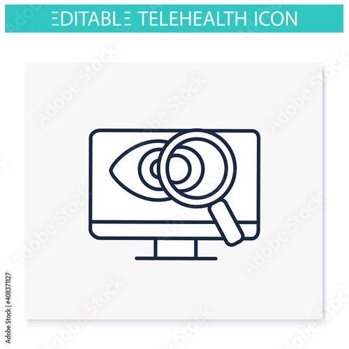 Ophthalmology line icon. Telehealth medical care. Virtual ophthalmologist consultation.Telemedicine, health care concept. Online medicine, eye examination.Isolated vector illustration.Editable stroke 
