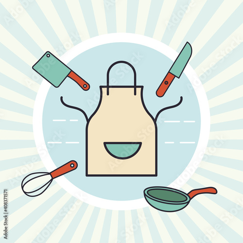 aprom kitchen uniform and utensils isolated icon