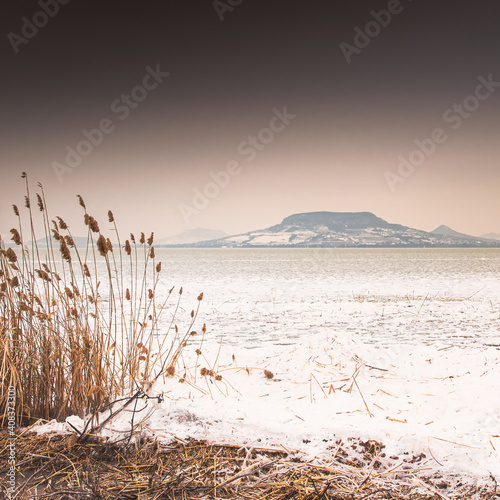 Frozen lake Balaton in winter