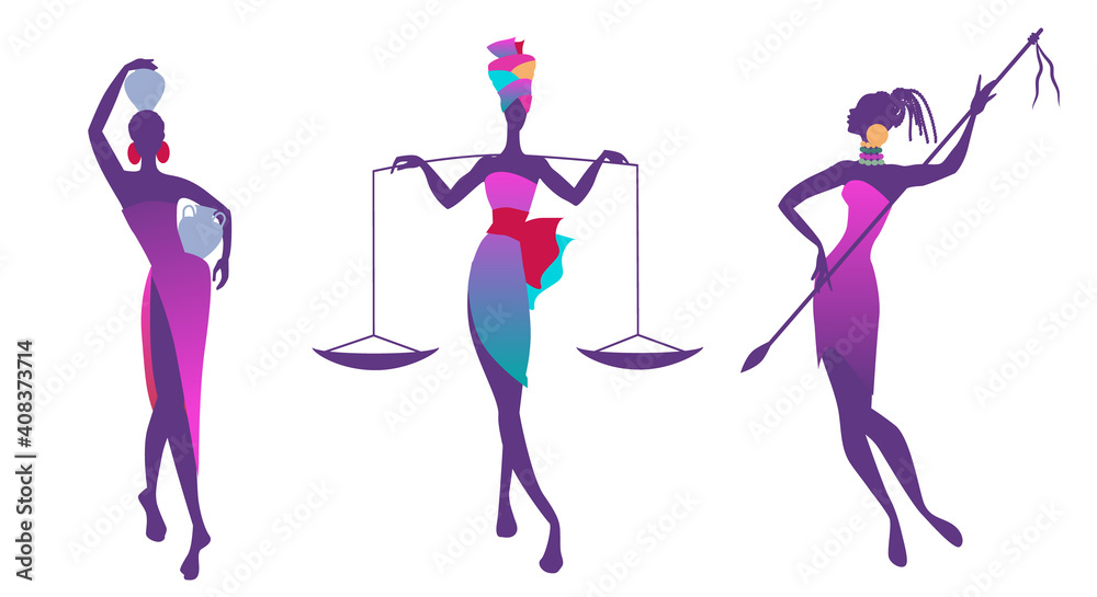 Elegant tribal silhouettes of African women in everyday poses Elegant tribal silhouettes of African women in everyday poses