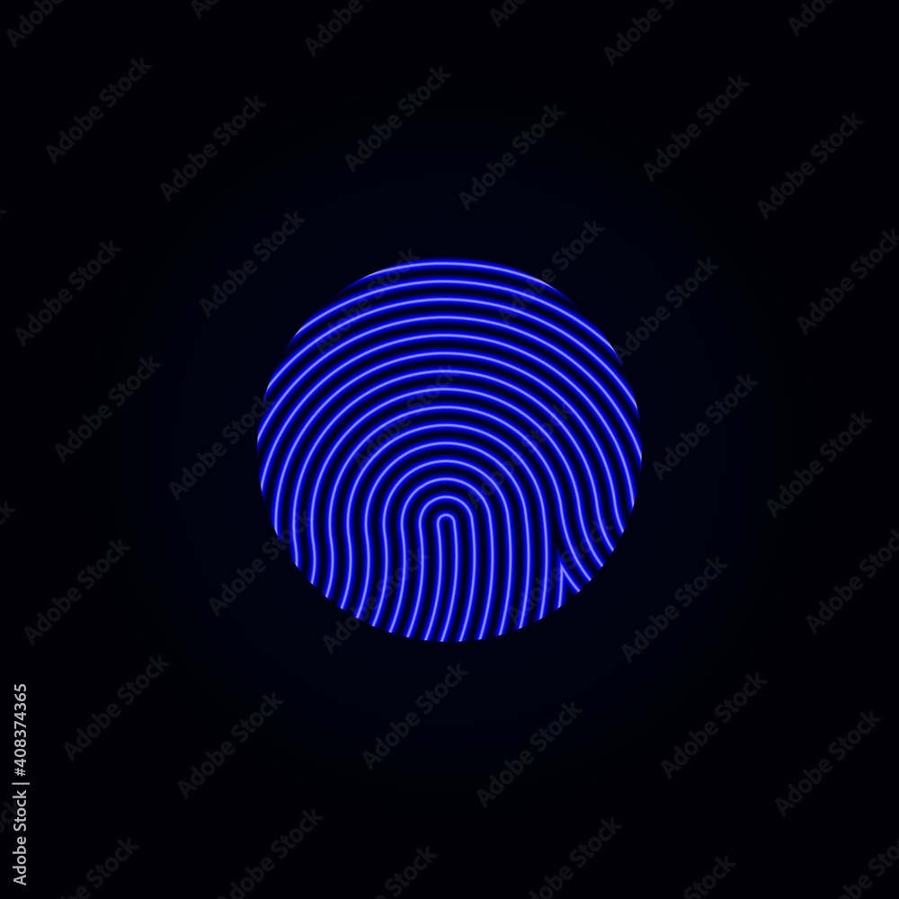 Circle blue neon fingerprint icon design for app. Biometric security system concept. Circle blue neon fingerprint icon design for app. Biometric security system concept.