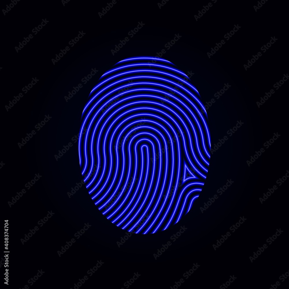 Circle blue neon fingerprint icon design for app. Biometric security system concept. Circle blue neon fingerprint icon design for app. Biometric security system concept.