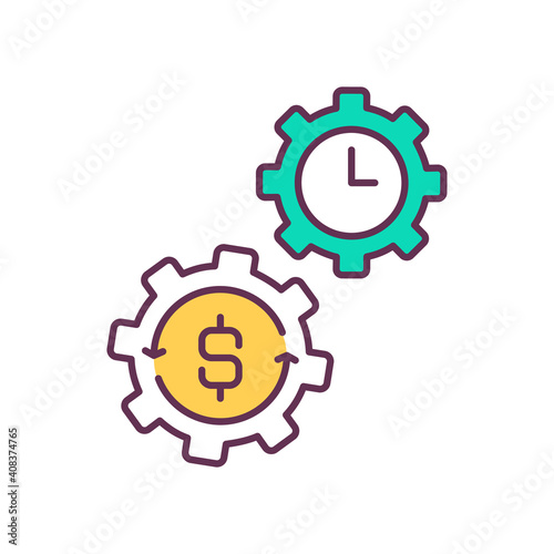 Cost reduction strategies RGB color icon. Value chain components. Company budget reorganization. Crisis time. Forced solution. Business process optimization. Isolated vector illustration
