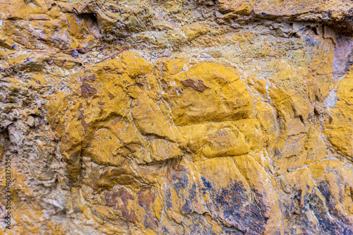 Sharp detail of a yellow and purple rock photo