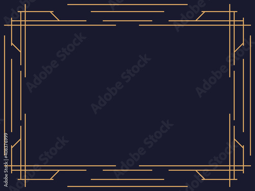 Art deco frame. Vintage linear border. Design a template for invitations, leaflets and greeting cards. Geometric golden frame. The style of the 1920s - 1930s. Vector illustration