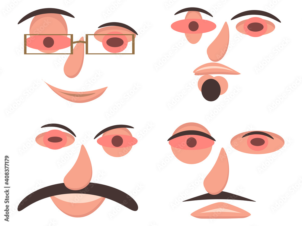 Contemporary portrait. Set of faces with expressive emotions in a modern style. Male avatars isolated on white background. Vector illustration Contemporary portrait. Set of faces with expressive emotions in a modern style. Male avatars isolated on white background. Vector illustration